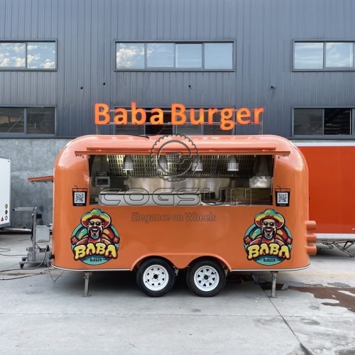 13FT Orange Airstream Food Trailer Burger Food Truck for Sale