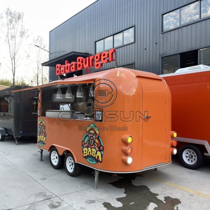 13FT Orange Airstream Food Trailer Burger Food Truck for Sale