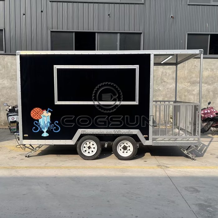 13FT Black Square Food Trailer with Fence for Ice Cream