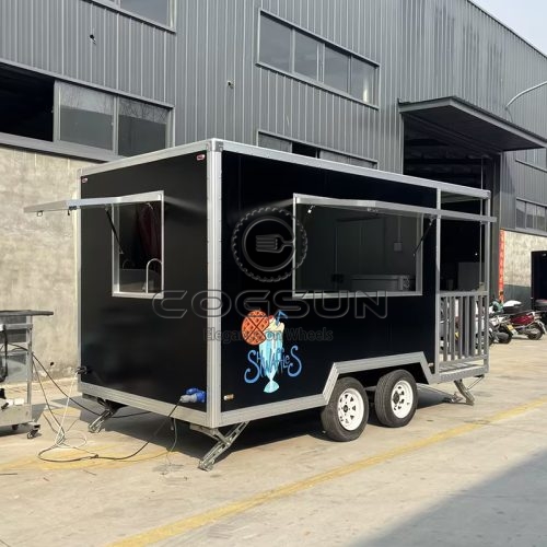 13FT Black Square Food Trailer with Fence for Ice Cream