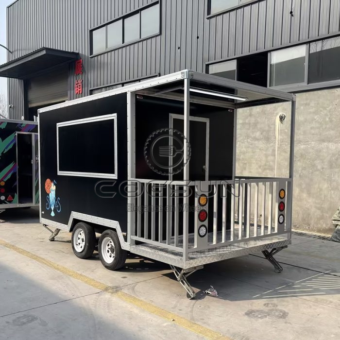13FT Black Square Food Trailer with Fence for Ice Cream