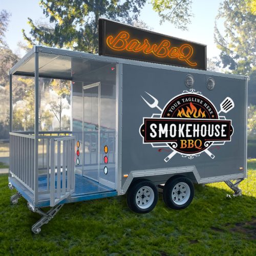 13FT Blue Square Food Trailer with Fence for BBQ