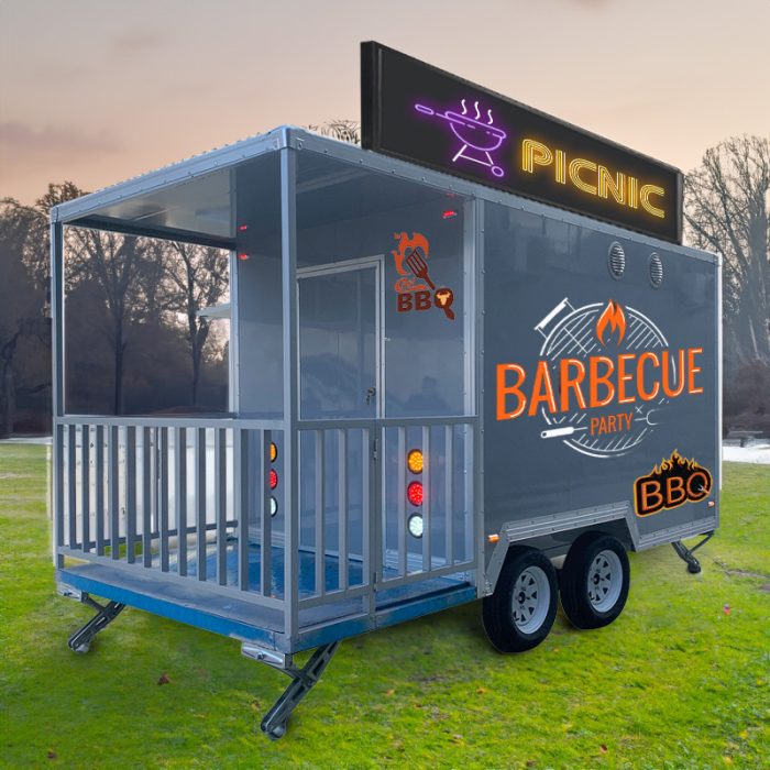 13FT Blue Square Food Trailer with Fence for BBQ