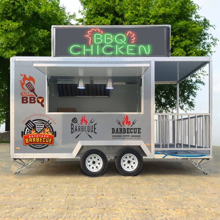 13FT Blue Square Food Trailer with Fence for BBQ