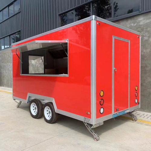 13FT Red Single Window Square Food Trailer