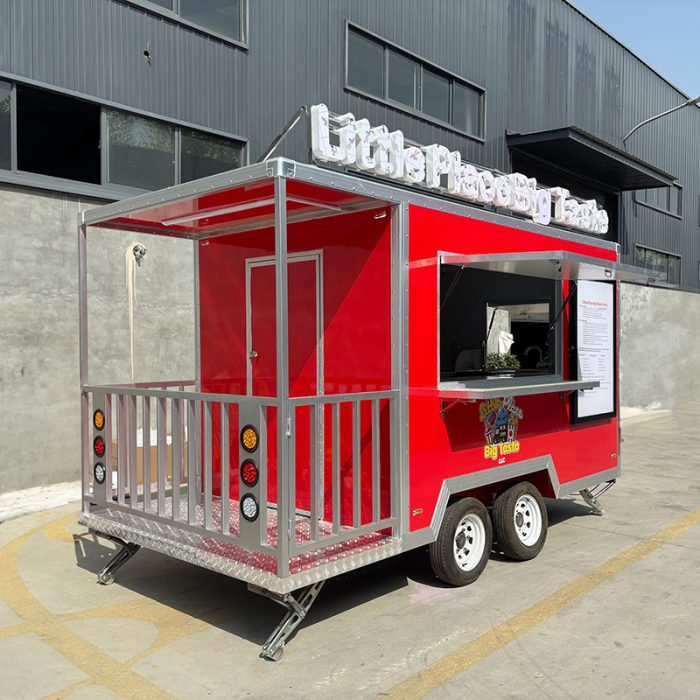 13FT Red Square Food Trailer with Fence