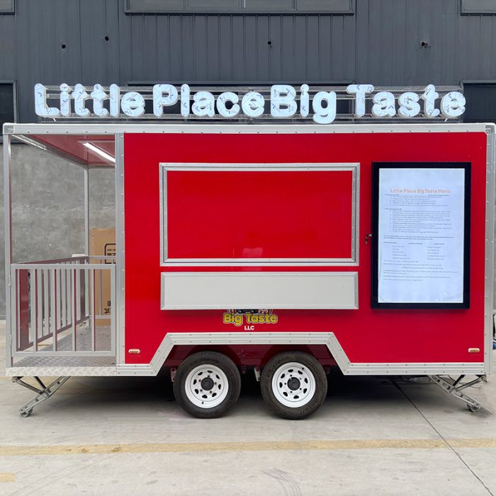 13FT Red Square Food Trailer with Fence