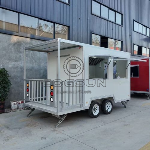13FT White Square Food Trailer with Fence for Ice Cream
