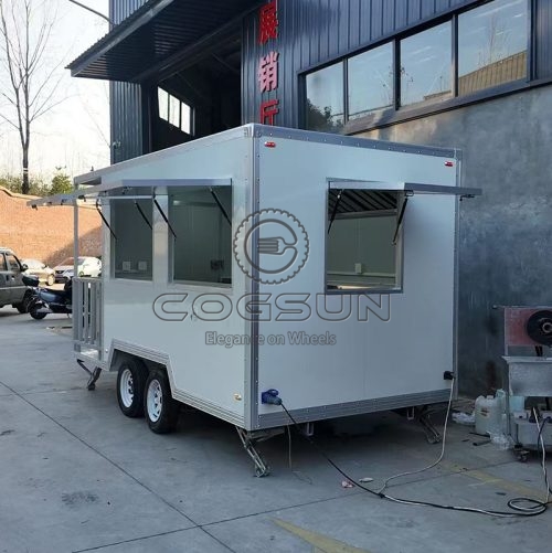 13FT White Square Food Trailer with Fence for Ice Cream