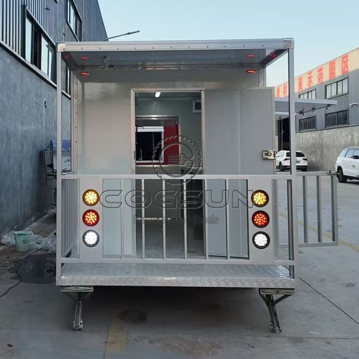 13FT White Square Food Trailer with Fence for Ice Cream