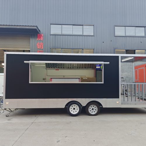16.5FT Black Single Window Square Food Trailer With Fence