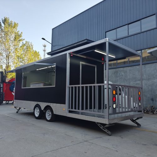 16.5FT Black Single Window Square Food Trailer With Fence