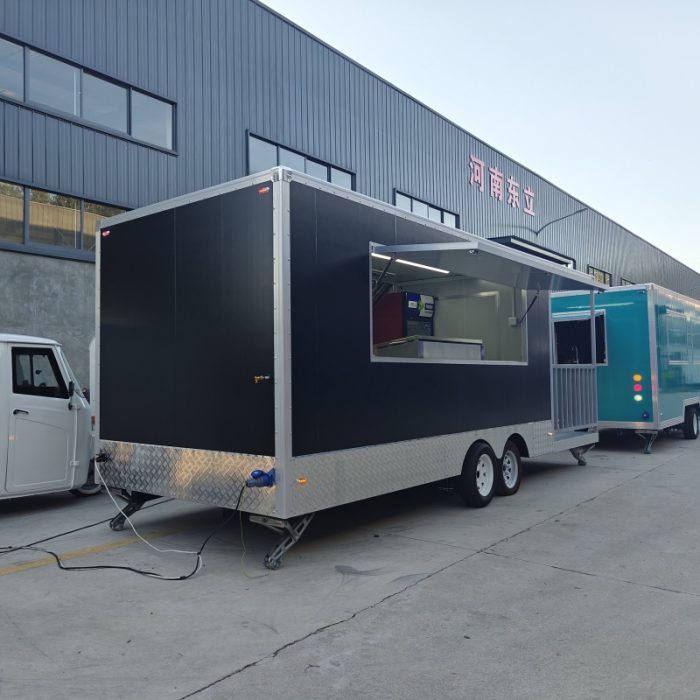 16.5FT Black Single Window Square Food Trailer With Fence