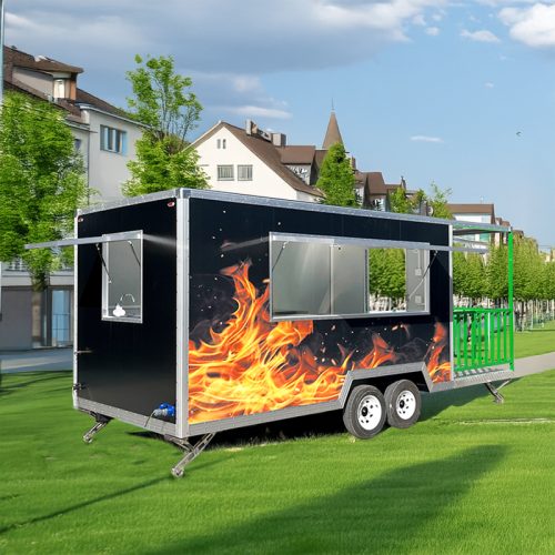 16.5FT Flame Sticker Square Food Trailer with Fence