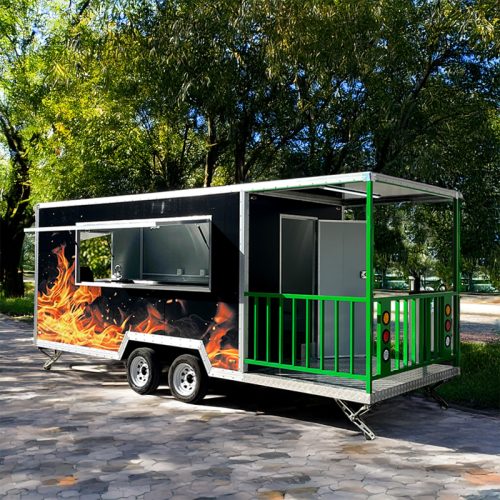 16.5FT Flame Sticker Square Food Trailer with Fence