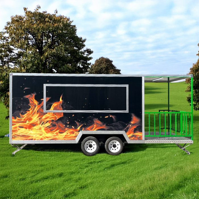 16.5FT Flame Sticker Square Food Trailer with Fence