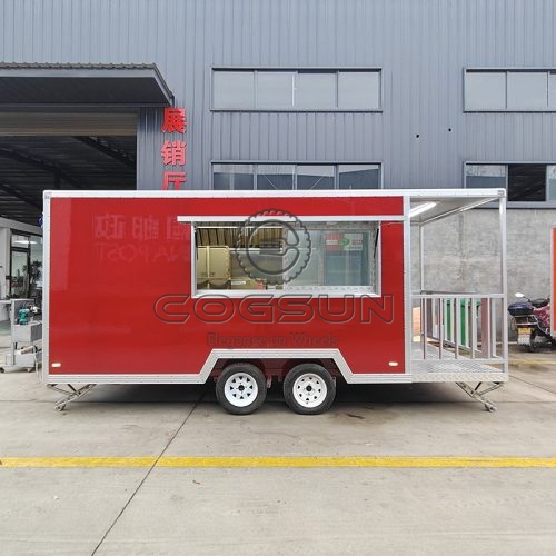 15FT Red Single Window Square Food Trailer with Fence
