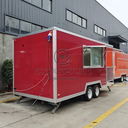15FT Red Single Window Square Food Trailer with Fence