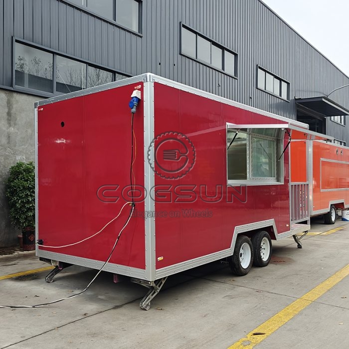 15FT Red Single Window Square Food Trailer with Fence