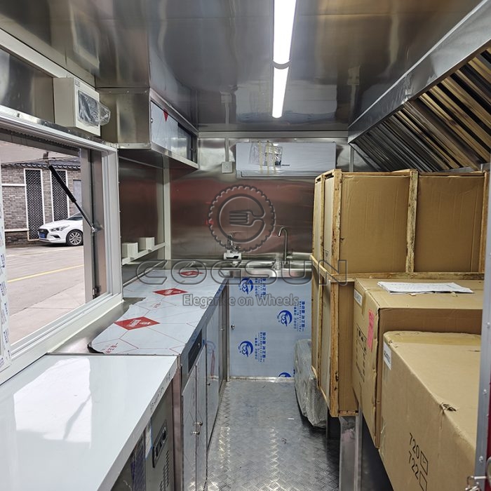 15FT Red Single Window Square Food Trailer with Fence