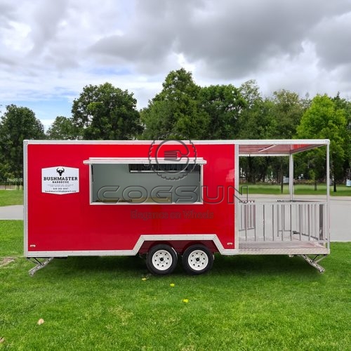 16.5FT Red Single Window Square Food Trailer with Fence