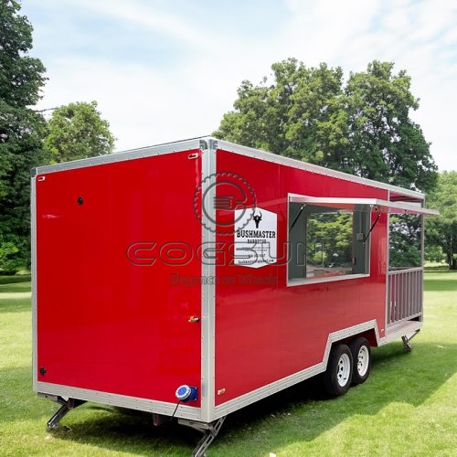 16.5FT Red Single Window Square Food Trailer with Fence