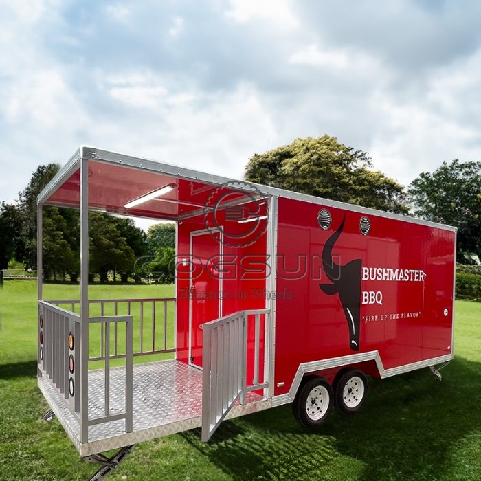 16.5FT Red Single Window Square Food Trailer with Fence