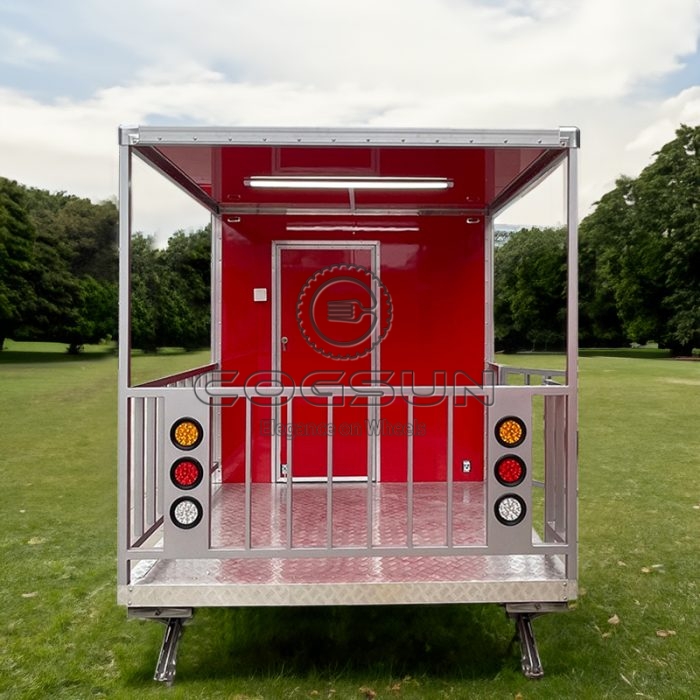 16.5FT Red Single Window Square Food Trailer with Fence