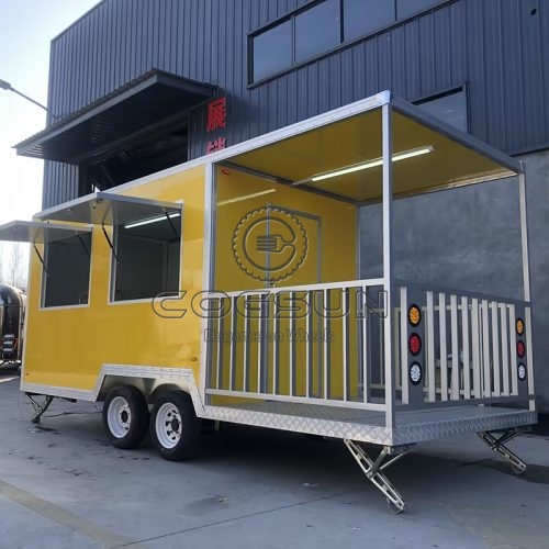15ft yellow double window square food trailer with fence