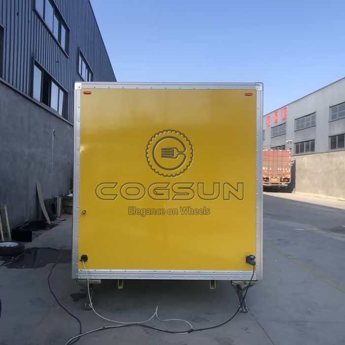 15ft yellow double window square food trailer with fence