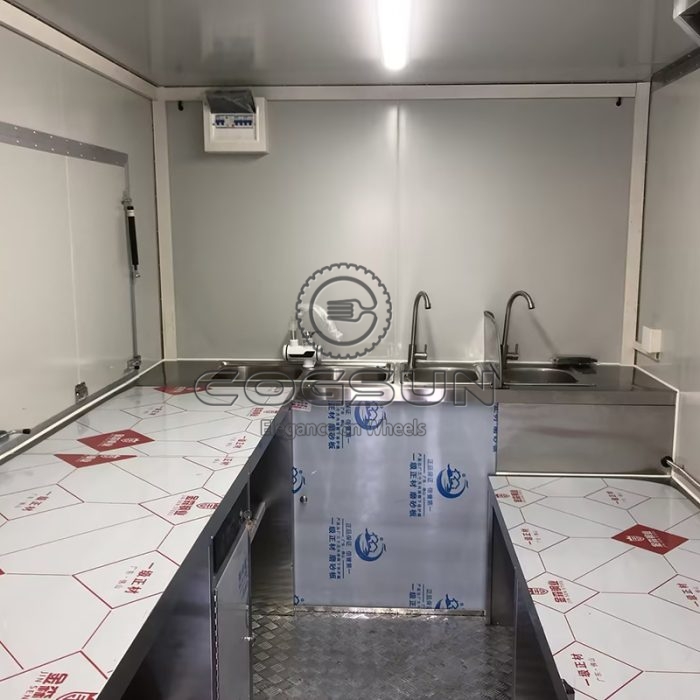 15ft yellow double window square food trailer with fence