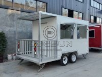 13FT White Square Food Trailer with Fence for Ice Cream