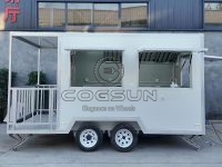 13FT White Square Food Trailer with Fence for Ice Cream