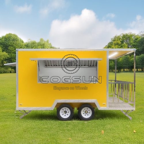 13FT Yellow Square Food Trailer with Fence, Versatile Mobile Kitchen Solution
