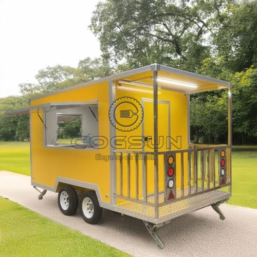 13FT Yellow Square Food Trailer with Fence, Versatile Mobile Kitchen Solution