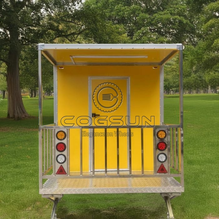 13FT Yellow Square Food Trailer with Fence, Versatile Mobile Kitchen Solution