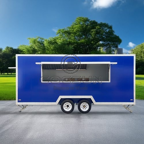 15 FT Blue Single Window Square Food Trailer, A Stylish and Practical Mobile Kitchen Suitable for Various Occasions