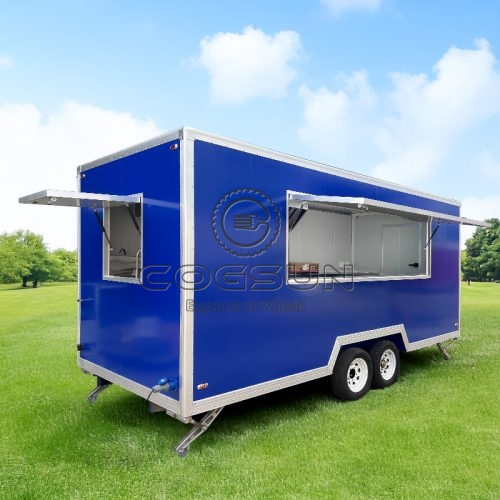15 FT Blue Single Window Square Food Trailer, A Stylish and Practical Mobile Kitchen Suitable for Various Occasions