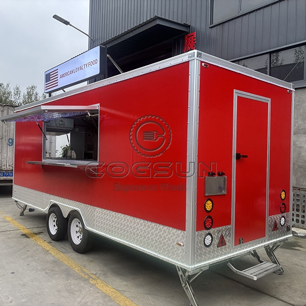 18FT Red Single Window Square Food Trailer