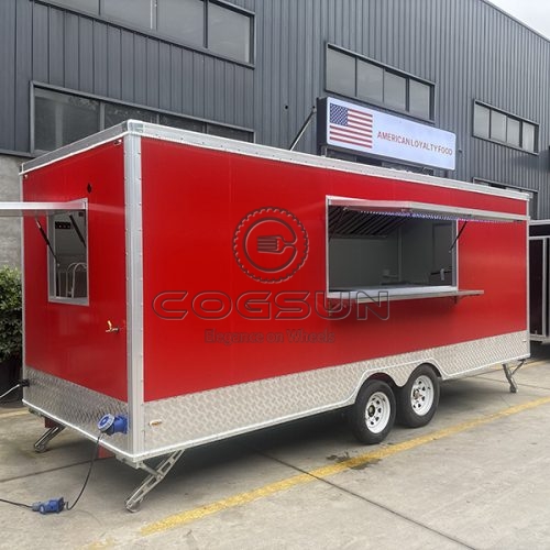 18FT Red Single Window Square Food Trailer
