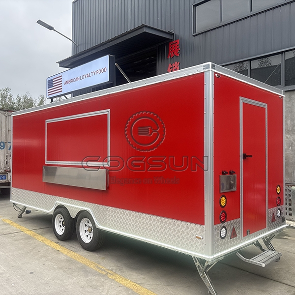 18FT Red Single Window Square Food Trailer