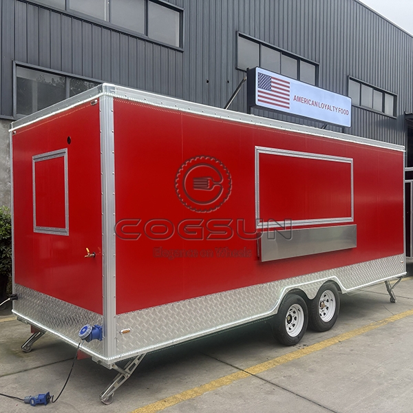 18FT Red Single Window Square Food Trailer