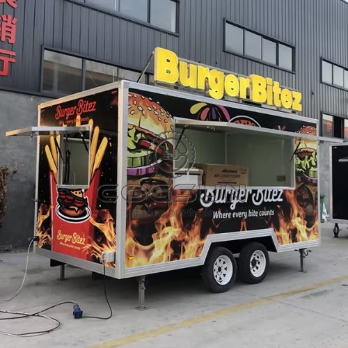 13FT Square Food Trailer with Custom Sticker Graphics and LED Branding