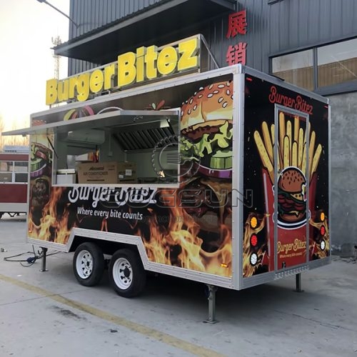 13FT Square Food Trailer with Custom Sticker Graphics and LED Branding
