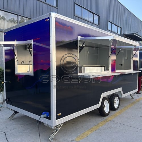 15FT Double Window Sticker Adorned Square Food Trailer