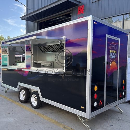 15FT Double Window Sticker Adorned Square Food Trailer