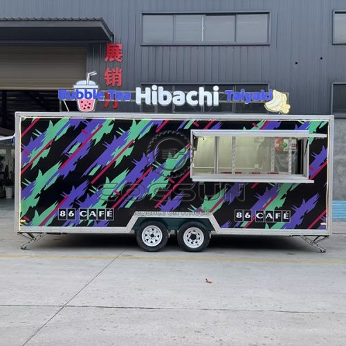 15FT Sticker Double Window Square Food Trailer for Barbecue Restaurant