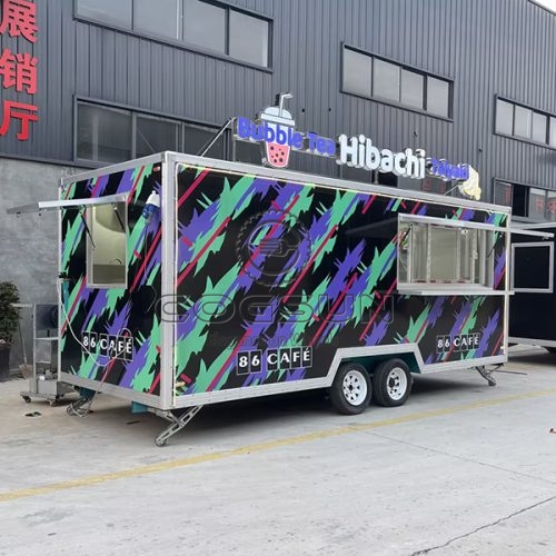 15FT Sticker Double Window Square Food Trailer for Barbecue Restaurant