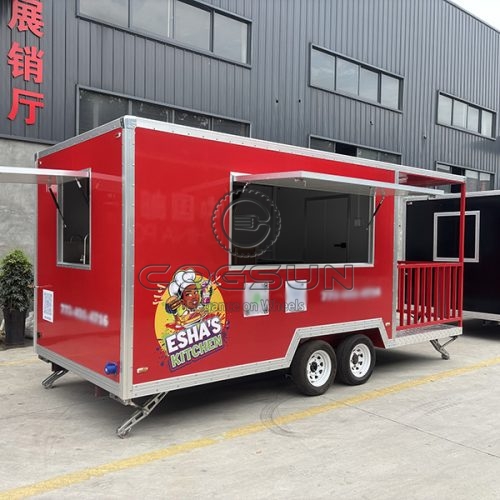 15FT Sticker Red Square Food Trailer with Fence