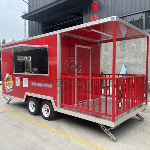 15FT Sticker Red Square Food Trailer with Fence